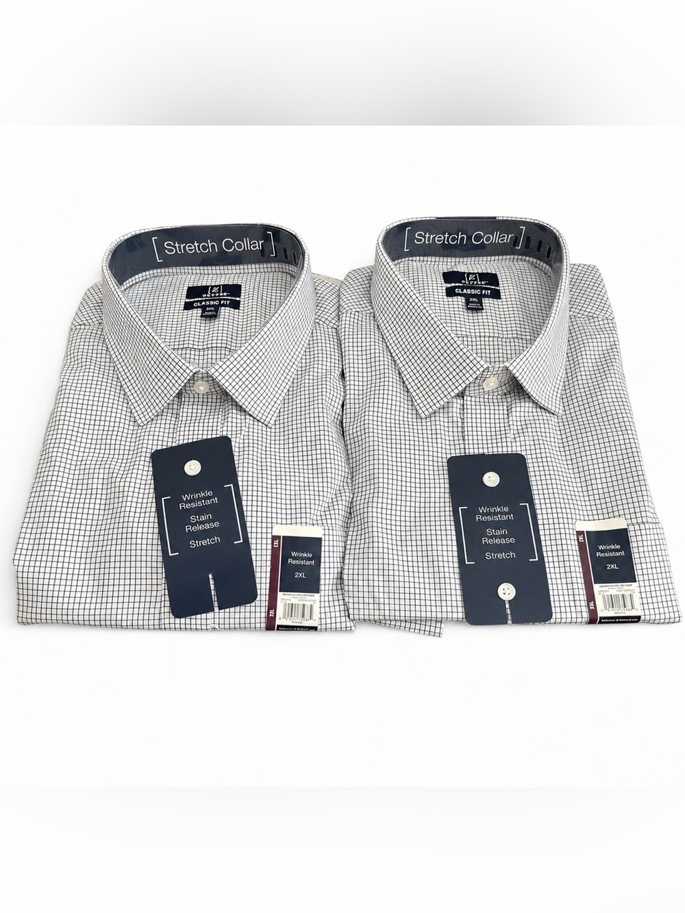 George Men’s 2XL Dress Shirt Lot of 2 Blue Mini Check Classic Fit NWT